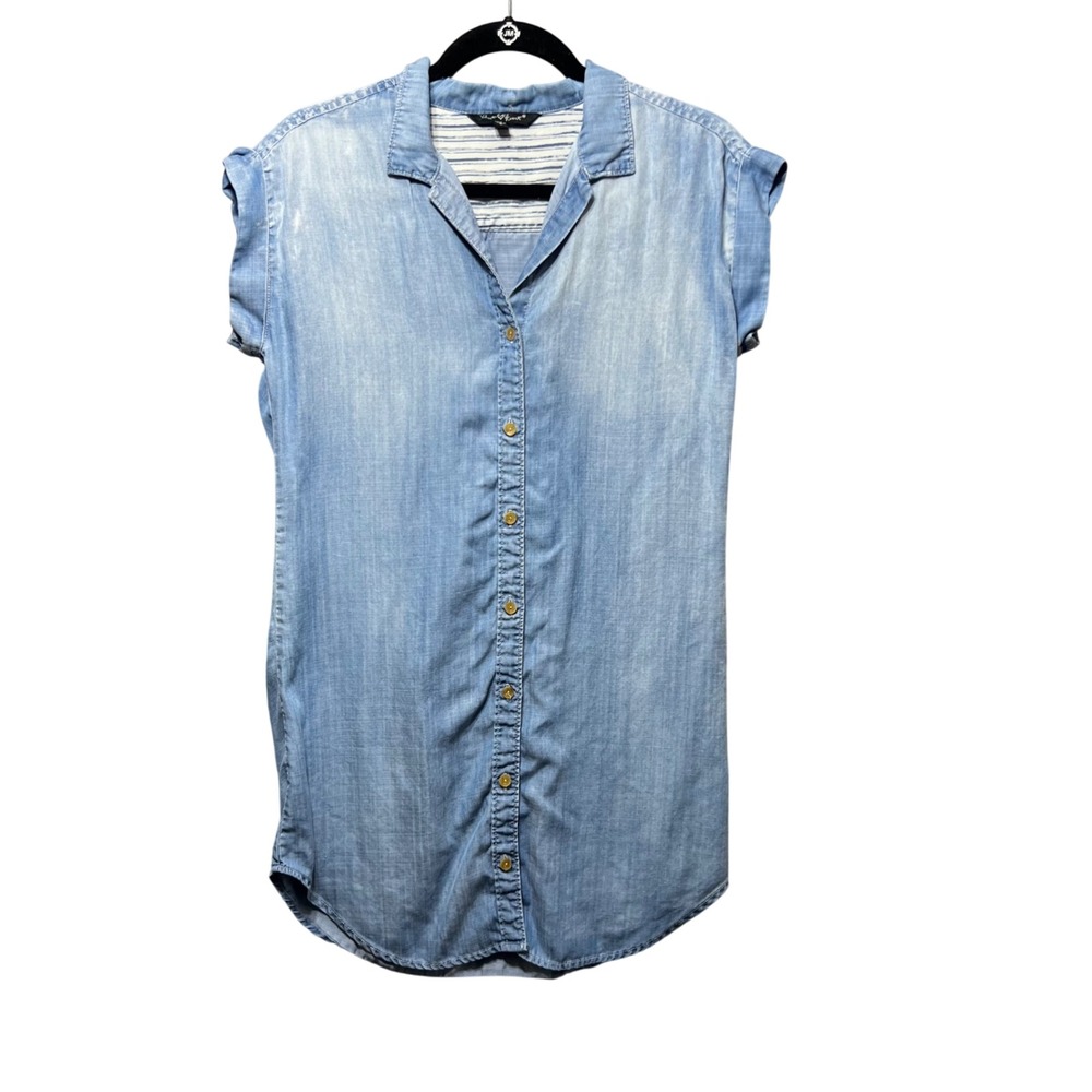 Velvet Heart‎ Denim Shirt Dress Tencel Button Down Sleeveless Small Chambray